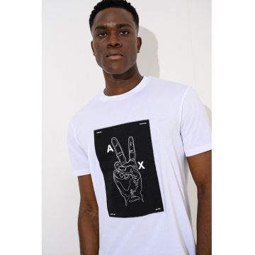 Tricou regular fit cu model grafic - Alb optic/Negru