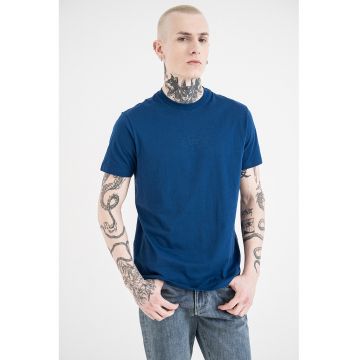 Tricou regular fit de bumbac cu logo discret - Albastru
