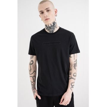 Tricou regular fit de bumbac cu logo pe piept - Negru stins