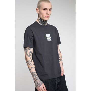 Tricou relaxed fit cu imprimeu logo - Alb/Gri inchis