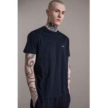 Tricou uni de bumbac cu logo discret - Alb/Bleumarin