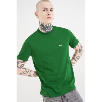 Tricou uni de bumbac cu logo discret - Alb/Verde