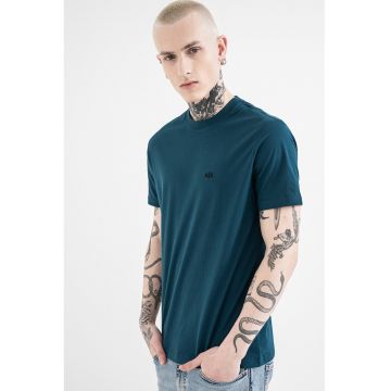 Tricou uni de bumbac cu logo discret - Albastru petrol