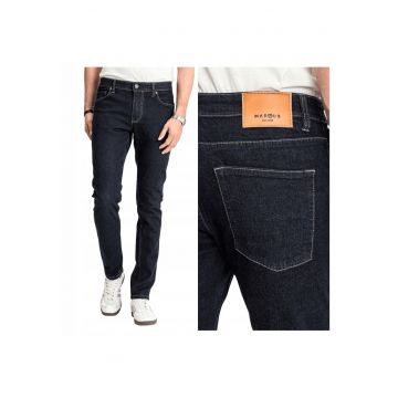 Blugi Barbati -  Felix - Straight Fit - Talie Medie - Fermoar - Lungi - 5 Buzunare - Bumbac - Elastan - Albastru - Albastru