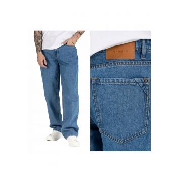 Blugi Barbati -  Jason Z - Loose Fit - Talie Inalta - Fermoar - Lungi - 5 Buzunare - 100% Bumbac - Albastru - Albastru