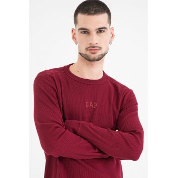 Bluza cu decolteu la baza gatului si broderie logo - Visiniu