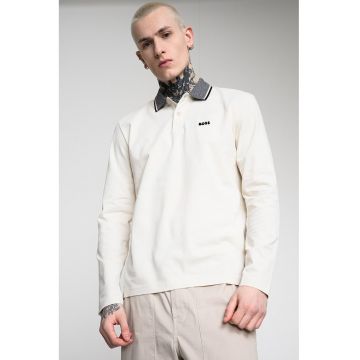 Bluza cu guler polo League Plisy - Gri melange/Crem