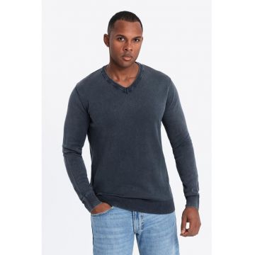 Bluza de trening cu decolteu in V si model uni - Bleumarin