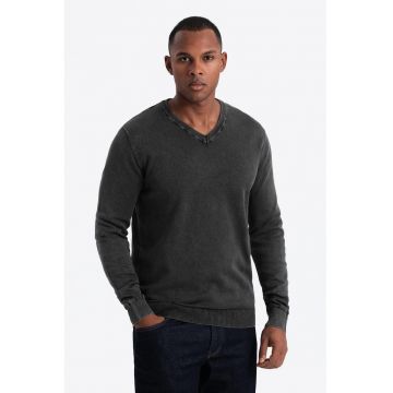 Bluza de trening cu decolteu in V si model uni - Negru stins