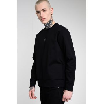 Bluza de trening cu decolteu la baza gatului si model uni - Negru