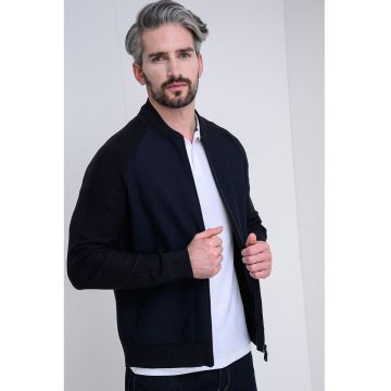 Bluza de trening cu fermoar si model uni - Bleumarin