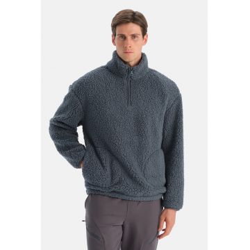 Bluza de trening din teddy cu fenta cu fermoar - Gri carbune