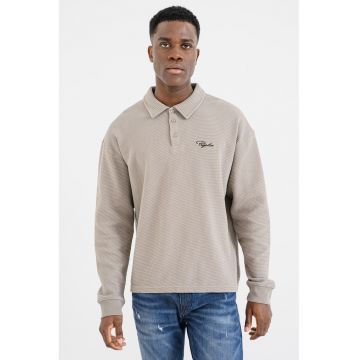 Bluza din amestec de bumbac cu guler polo - Gri melange