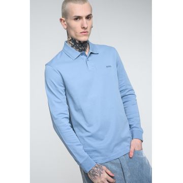 Bluza polo de bumbac Pe_Interlock - Albastru pastel