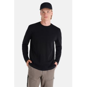 Bluza regular fit cu decolteu la baza gatului - Negru