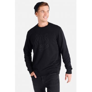 Bluza sport cu decolteu la baza gatului si imprimeu - Negru