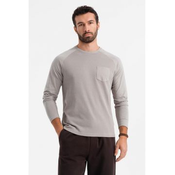 Bluza texturata cu buzunar pe piept - Gri cenusiu