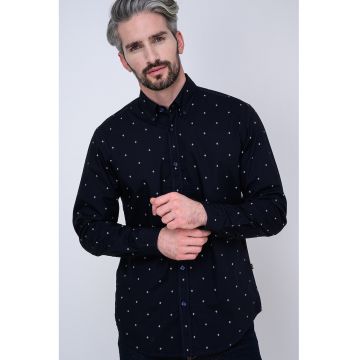 Camasa cu guler Oxford Rickert - Alb/Bleumarin