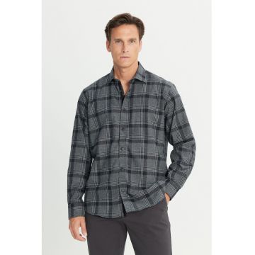 Camasa lejera din flanel cu model in carouri - Gri inchis