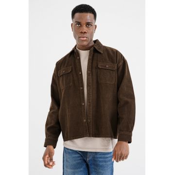 Camasa regular fit de bumbac - Maro inchis