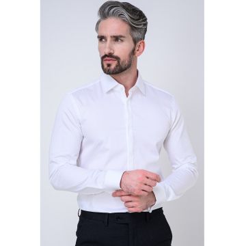 Camasa slim fit cu mansete cu nasturi - Alb optic