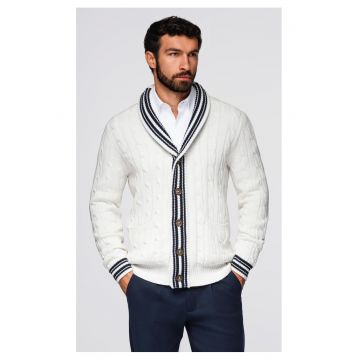 Cardigan cu nasturi si model torsade - Alb