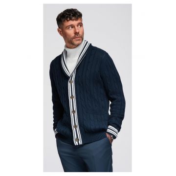 Cardigan cu nasturi si model torsade - Albastru inchis