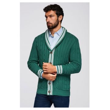 Cardigan cu nasturi si model torsade - Verde