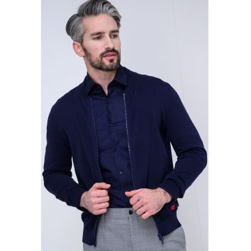 Cardigan tricotat fin cu fermoar San Jaque - Albastru ultramarin