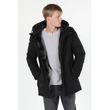 Geaca cu vatelina - gluga si buzunare oblice - Negru