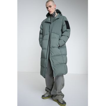 Geaca lunga cu slituri laterale cu fermoar - Verde sparanghel