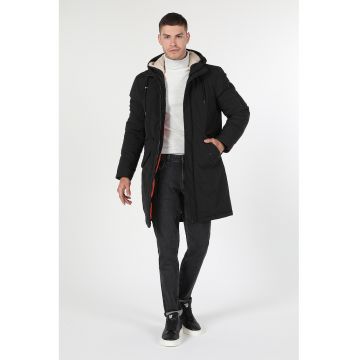 Geaca parka regular fit cu gluga ajustabila - Negru stins
