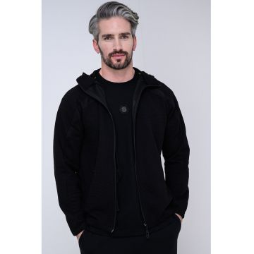 Hanorac cu fermoar si detaliu cu logo discret - Negru