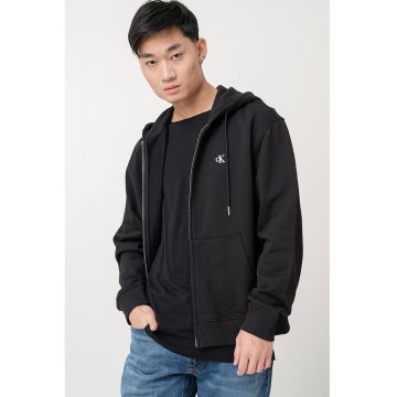 Hanorac cu fermoar si snururi de ajustare - Negru