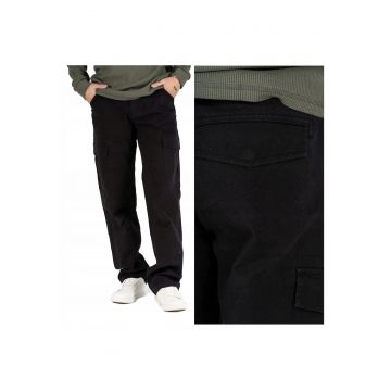 Pantaloni Barbati -  Gerry Cargo - Loose Fit - Talie Medie - Fermoar - Lungi - 5 Buzunare - Bumbac - Elastan - Negru - Negru
