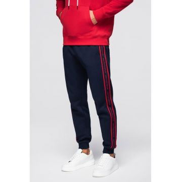 Pantaloni cu snur de ajustare in talie - Rosu vermillion/Bleumarin