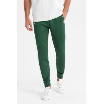 Pantaloni de trening cu segmente laterale contrastante - Alb/Verde