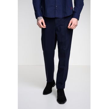 Pantaloni slim fit din amestec de lana - Bleumarin