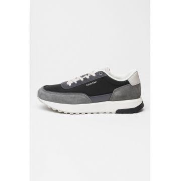 Pantofi sport din piele cu garnituri de piele intoarsa - Negru/Alb optic/Gri inchis