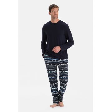 Pijama cu pantaloni lungi cu imprimeu - Alb/Albastru ultramarin/Albastru deschis