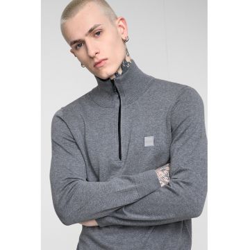 Pulover cu fenta cu fermoar si guler inalt Kanobix - Gri melange/Gri inchis