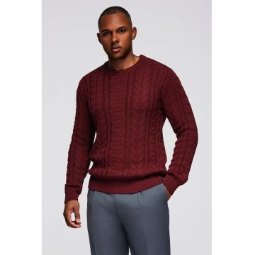 Pulover texturat cu decolteu rotund - Visiniu