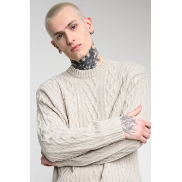 Pulover tricotat cu decolteu la baza gatului - Bej deschis