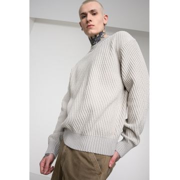 Pulover tricotat cu decolteu la baza gatului - Bej deschis