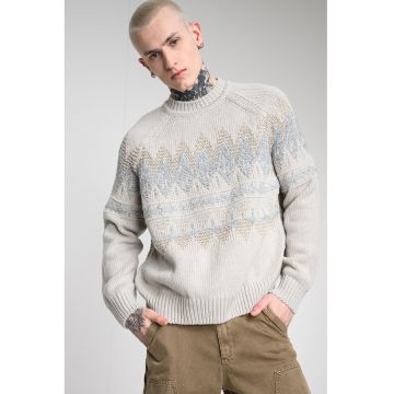 Pulover tricotat cu decolteu la baza gatului - Gri deschis/Bej deschis