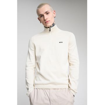 Pulover tricotat fin de bumbac cu fenta cu fermoar - Crem