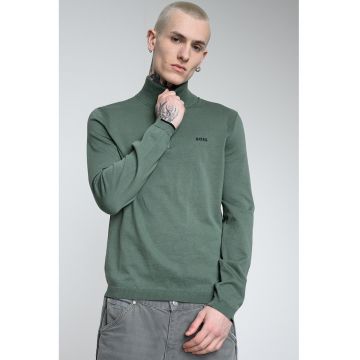 Pulover tricotat fin de bumbac cu fenta cu fermoar - Verde aquamarin