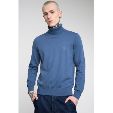 Pulover tricotat fin din amestec de bumbac Akiro - Albastru prafuit