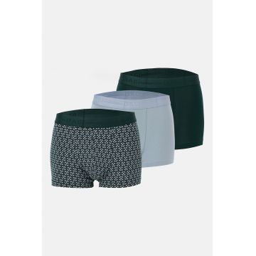 Set de boxeri din amestec de bumbac- 3 perechi - Verde englez/Albastru glaciar