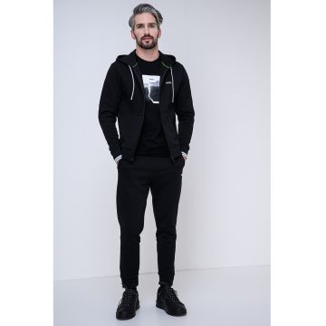 Trening din amestec de bumbac cu detaliu cu logo cauciucat - Alb/Albastru